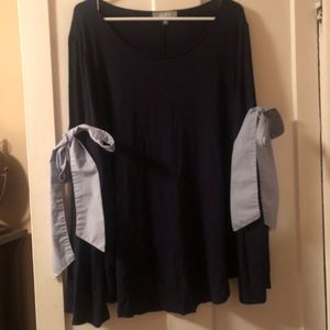 Navy cold shoulder long sleeve t shirt